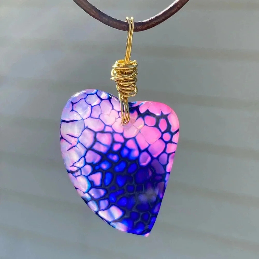 Handmade Purple Pink Dragons Vein Agate Slider Necklace